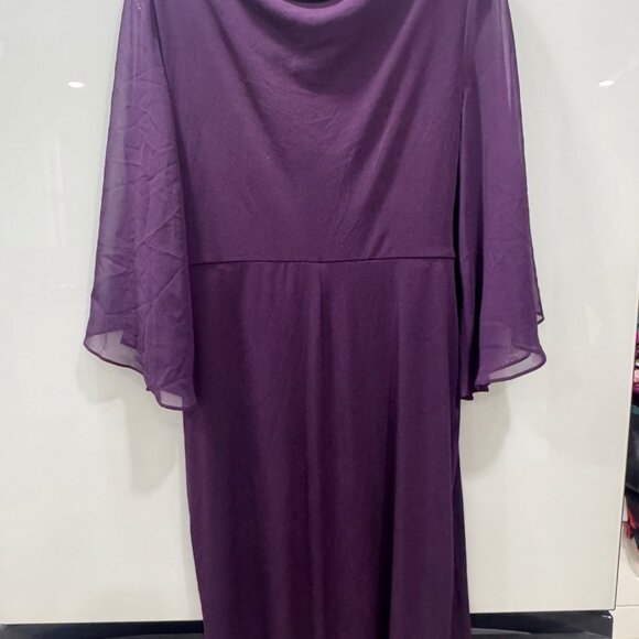 Connected Apparel Purple Draped Midi Dress With Sheer Flutter Sleeves Size 12 - Picture 4 of 4